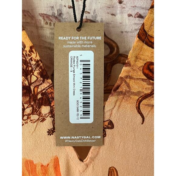New with Tags NastyGal Rodeo Boho Festival Plunge Smock Mini Dress Size 0 - Picture 6 of 9